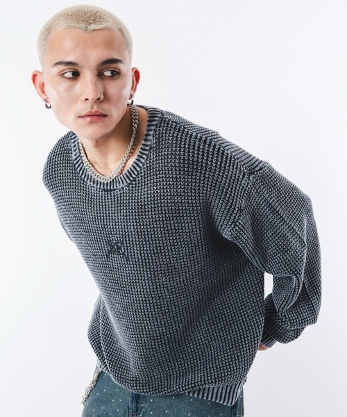 SHORT ROUND（ショートラウンド）の「SHORT ROUND/コンパクトフィットワッフルニットプルオーバー（ニット/セーター・メンズ・ブラック系その他/ネイビー・LARGE/MEDIUM）」の7枚目の写真