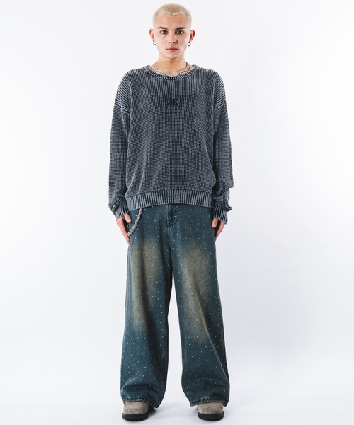 SHORT ROUND（ショートラウンド）の「SHORT ROUND/コンパクトフィットワッフルニットプルオーバー（ニット/セーター・メンズ・ブラック系その他/ネイビー・LARGE/MEDIUM）」の8枚目の写真