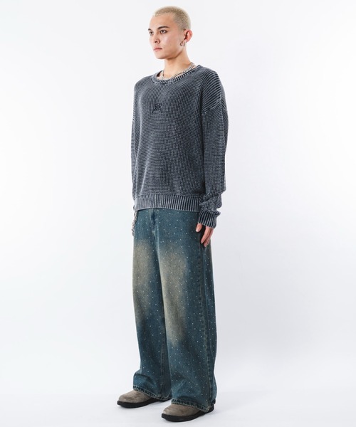 SHORT ROUND（ショートラウンド）の「SHORT ROUND/コンパクトフィットワッフルニットプルオーバー（ニット/セーター・メンズ・ブラック系その他/ネイビー・LARGE/MEDIUM）」の9枚目の写真