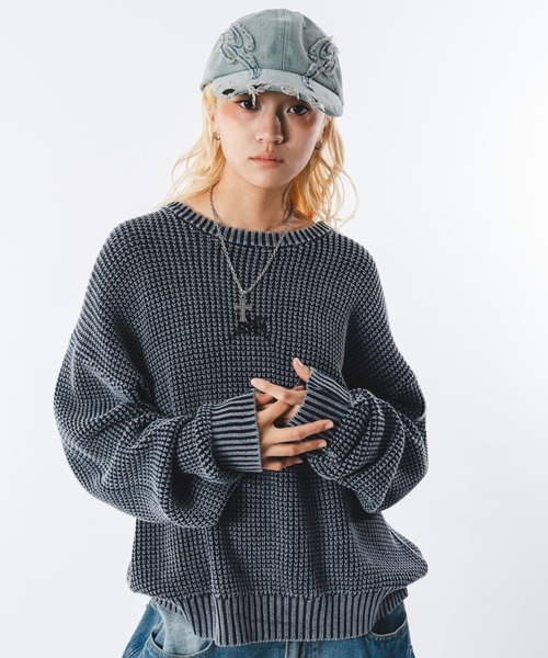 SHORT ROUND（ショートラウンド）の「SHORT ROUND/コンパクトフィットワッフルニットプルオーバー（ニット/セーター・メンズ・ブラック系その他/ネイビー・LARGE/MEDIUM）」の14枚目の写真