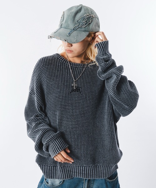 SHORT ROUND（ショートラウンド）の「SHORT ROUND/コンパクトフィットワッフルニットプルオーバー（ニット/セーター・メンズ・ブラック系その他/ネイビー・LARGE/MEDIUM）」の15枚目の写真