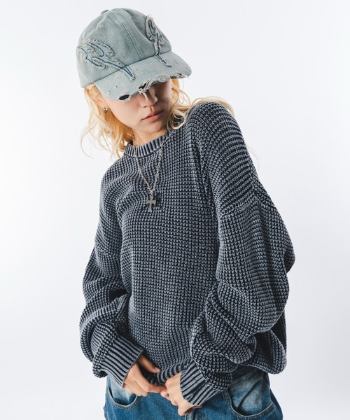 SHORT ROUND（ショートラウンド）の「SHORT ROUND/コンパクトフィットワッフルニットプルオーバー（ニット/セーター・メンズ・ブラック系その他/ネイビー・LARGE/MEDIUM）」の16枚目の写真