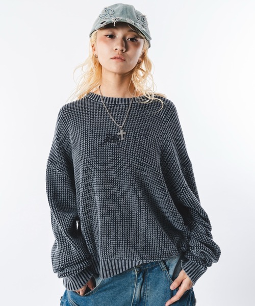 SHORT ROUND（ショートラウンド）の「SHORT ROUND/コンパクトフィットワッフルニットプルオーバー（ニット/セーター・メンズ・ブラック系その他/ネイビー・LARGE/MEDIUM）」の17枚目の写真