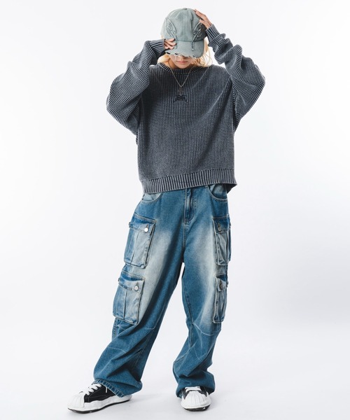 SHORT ROUND（ショートラウンド）の「SHORT ROUND/コンパクトフィットワッフルニットプルオーバー（ニット/セーター・メンズ・ブラック系その他/ネイビー・LARGE/MEDIUM）」の19枚目の写真