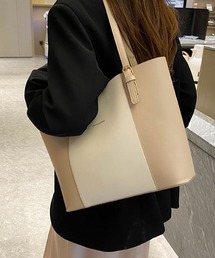 urbanfemine./A4サイズ収納 シンプル・バイカラー 合成皮革トートバッグ U7594
