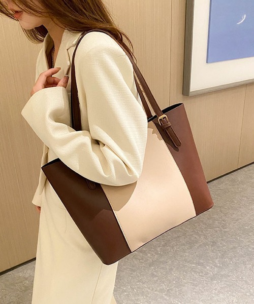 VIBGYOR(ヴィブジョー)の「urbanfemine./A4サイズ収納 シンプル・バイカラー 合成皮革トートバッグ U7594(トートバッグ・レディース・ホワイト/ブラウン/ベージュ/ブラック・FREE)」の8枚目の写真