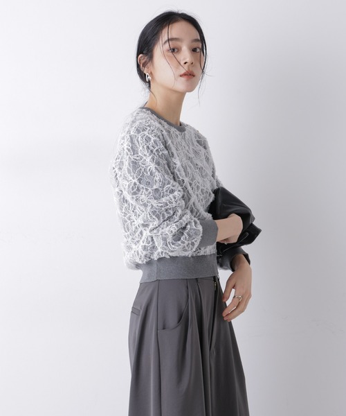 NANO universe（ナノユニバース）の「レースレイヤードニットプルオーバー（ニット/セーター・レディース・ホワイト/ブラック・FREE）」の10枚目の写真