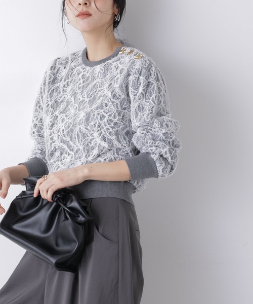 NANO universe（ナノユニバース）の「レースレイヤードニットプルオーバー（ニット/セーター・レディース・ホワイト/ブラック・FREE）」の11枚目の写真
