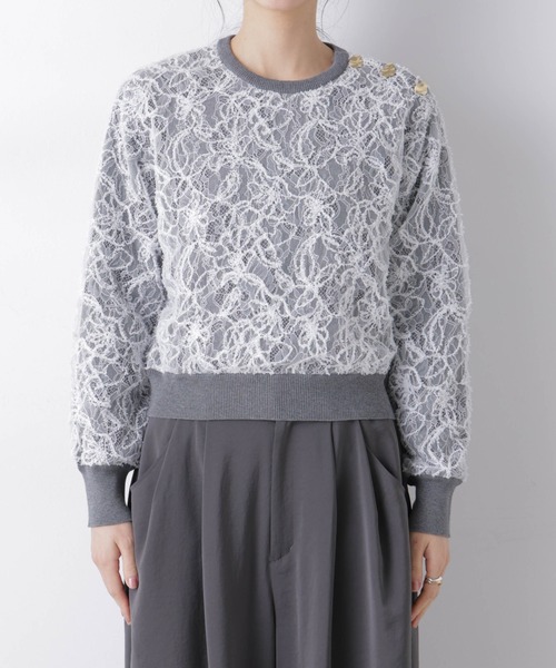 NANO universe（ナノユニバース）の「レースレイヤードニットプルオーバー（ニット/セーター・レディース・ホワイト/ブラック・FREE）」の16枚目の写真