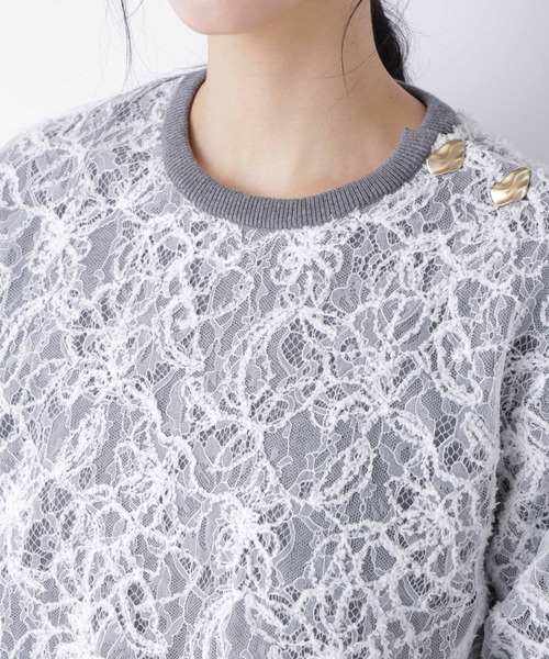 NANO universe（ナノユニバース）の「レースレイヤードニットプルオーバー（ニット/セーター・レディース・ホワイト/ブラック・FREE）」の18枚目の写真