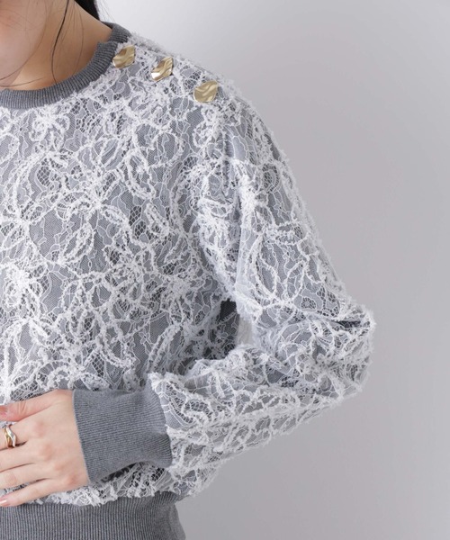 NANO universe（ナノユニバース）の「レースレイヤードニットプルオーバー（ニット/セーター・レディース・ホワイト/ブラック・FREE）」の19枚目の写真