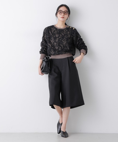 NANO universe（ナノユニバース）の「レースレイヤードニットプルオーバー（ニット/セーター・レディース・ホワイト/ブラック・FREE）」の8枚目の写真