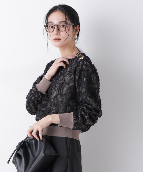 NANO universe（ナノユニバース）の「レースレイヤードニットプルオーバー（ニット/セーター・レディース・ホワイト/ブラック・FREE）」の4枚目の写真