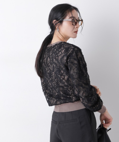 NANO universe（ナノユニバース）の「レースレイヤードニットプルオーバー（ニット/セーター・レディース・ホワイト/ブラック・FREE）」の5枚目の写真