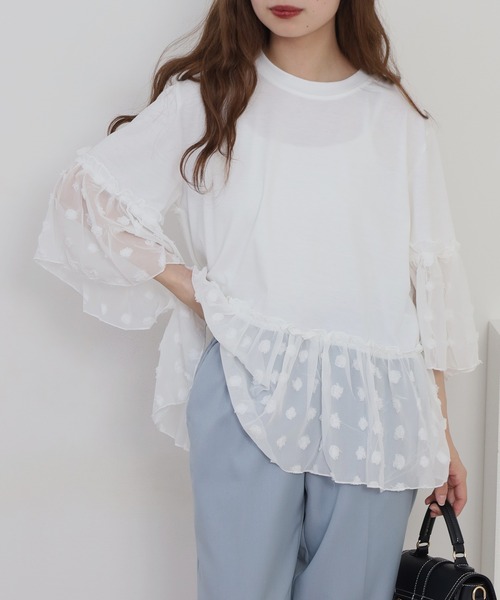 RME.(アールエムイー)の「ドットシフォン素材コンビカットソー(Tシャツ/カットソー・レディース・ホワイト/ネイビー/ブラック・S/M/L)」の10枚目の写真