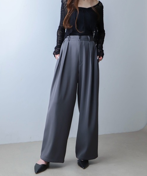 WEGO（ウィゴー）の「WEGO/【26年春夏新作】タックワイドスラックス（スラックス・レディース・グレー/ブラウン/ブラック・LARGE/MEDIUM）」の12枚目の写真