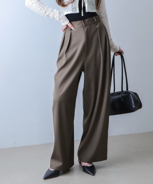 WEGO（ウィゴー）の「WEGO/【26年春夏新作】タックワイドスラックス（スラックス・レディース・グレー/ブラウン/ブラック・LARGE/MEDIUM）」の10枚目の写真