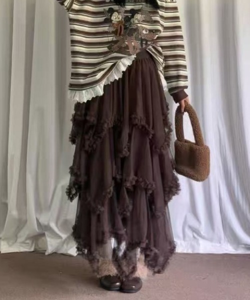 Achic(アシック)の「チュールレース ロングスカート(スカート・レディース・ブラック/ブラウン/ホワイト・M)」の3枚目の写真