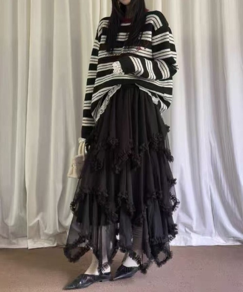 Achic(アシック)の「チュールレース ロングスカート(スカート・レディース・ブラック/ブラウン/ホワイト・M)」の5枚目の写真
