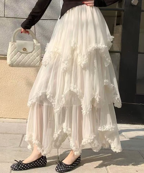 Achic(アシック)の「チュールレース ロングスカート(スカート・レディース・ブラック/ブラウン/ホワイト・M)」の6枚目の写真
