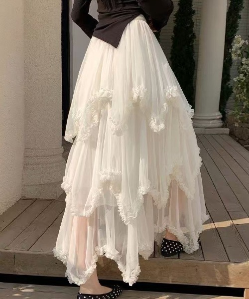 Achic(アシック)の「チュールレース ロングスカート(スカート・レディース・ブラック/ブラウン/ホワイト・M)」の7枚目の写真