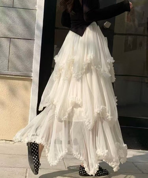 Achic(アシック)の「チュールレース ロングスカート(スカート・レディース・ブラック/ブラウン/ホワイト・M)」の8枚目の写真