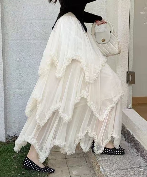 Achic(アシック)の「チュールレース ロングスカート(スカート・レディース・ブラック/ブラウン/ホワイト・M)」の18枚目の写真