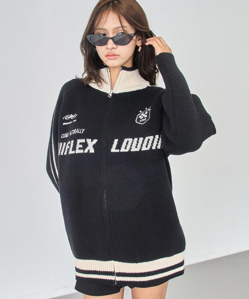 ANAP（アナップ）の「ゲーミング ロゴ ハイネック ジップ ニット パーカー（ニット/セーター・レディース・ブラック/ベージュ/ネイビー・F）」の4枚目の写真