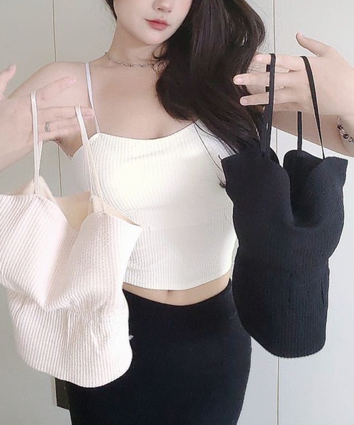 Lace Ladies(レースレディース)の「ソリッドカラー ノンワイヤー ハートネック カップ付き キャミソール(キャミソール・レディース・ベージュ/ホワイト/ブラック・FREE)」の9枚目の写真