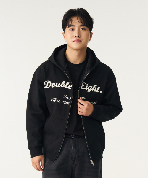 DOUBLE EIGHT（ダブルエイト）の「アプリケロゴフードジップアップ（ブラック）（パーカー・メンズ・ブラック・FREE）」の3枚目の写真