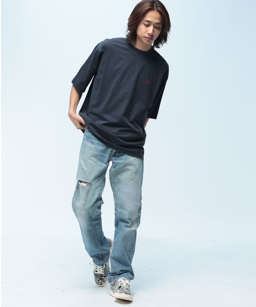 U.S. POLO ASSN.(ユーエスポロアッスン)の「U.S. POLO ASSN. (ユーエスポロアッスン) Tシャツ 半袖 ワンポイント クルーネック オーバーサイズ PLM61211(Tシャツ/カットソー・メンズ・ブラック/ホワイト/ネイビー・M/L/LL)」の8枚目の写真