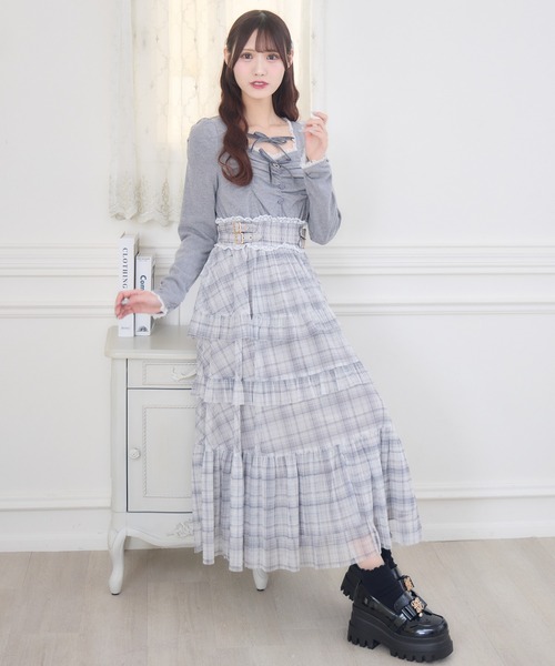 couture BY ROJITA(クチュールバイロジータ)の「チュールティアードドッキングワンピース(ワンピース・レディース・ブラック/アイボリー/グレー・FREE)」の3枚目の写真