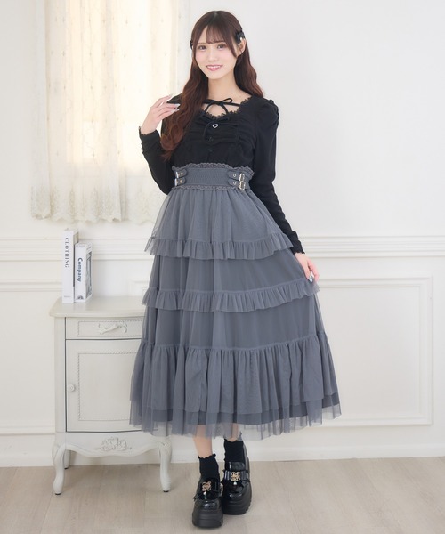 couture BY ROJITA(クチュールバイロジータ)の「チュールティアードドッキングワンピース(ワンピース・レディース・ブラック/アイボリー/グレー・FREE)」の1枚目の写真