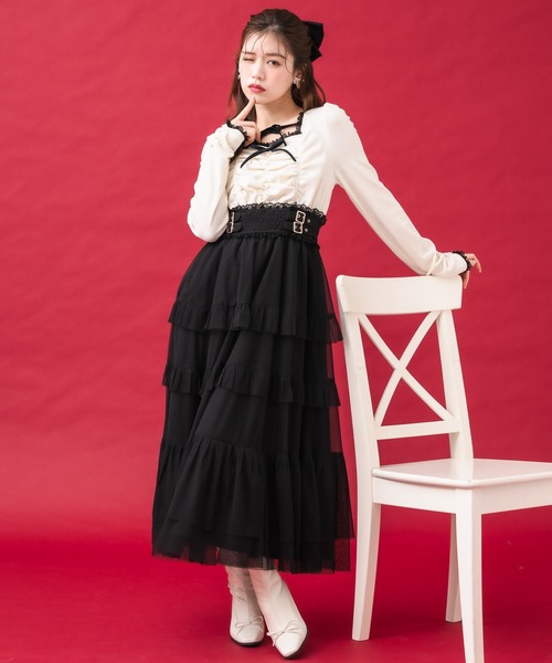 couture BY ROJITA(クチュールバイロジータ)の「チュールティアードドッキングワンピース(ワンピース・レディース・ブラック/アイボリー/グレー・FREE)」の6枚目の写真