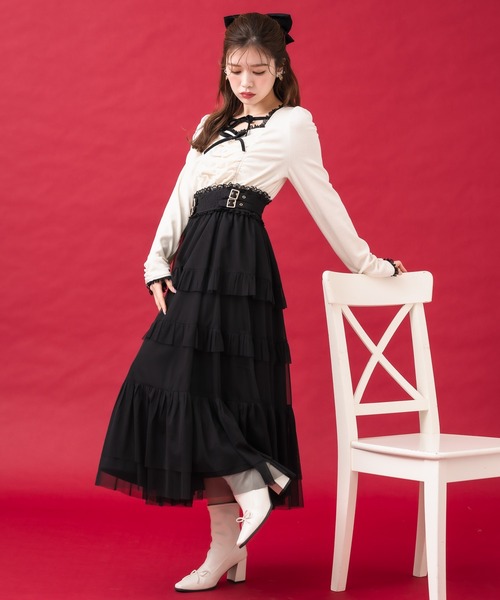 couture BY ROJITA(クチュールバイロジータ)の「チュールティアードドッキングワンピース(ワンピース・レディース・ブラック/アイボリー/グレー・FREE)」の8枚目の写真