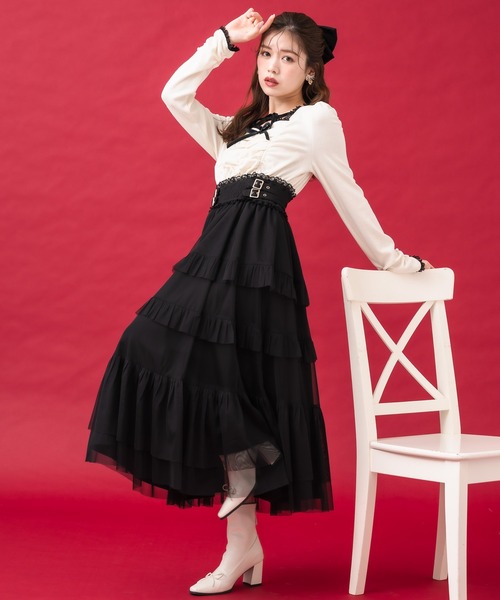 couture BY ROJITA(クチュールバイロジータ)の「チュールティアードドッキングワンピース(ワンピース・レディース・ブラック/アイボリー/グレー・FREE)」の9枚目の写真
