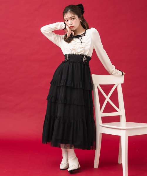 couture BY ROJITA(クチュールバイロジータ)の「チュールティアードドッキングワンピース(ワンピース・レディース・ブラック/アイボリー/グレー・FREE)」の10枚目の写真