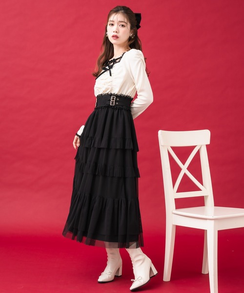 couture BY ROJITA(クチュールバイロジータ)の「チュールティアードドッキングワンピース(ワンピース・レディース・ブラック/アイボリー/グレー・FREE)」の11枚目の写真