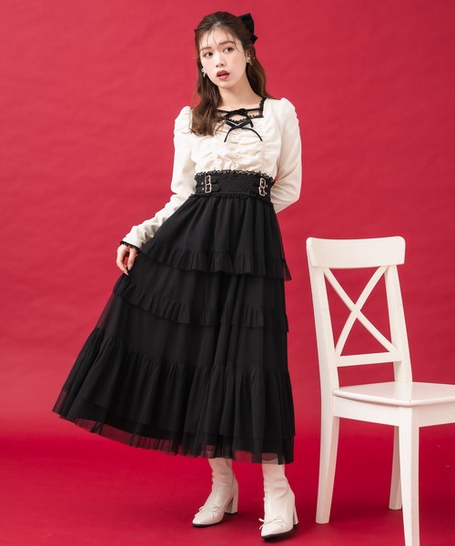 couture BY ROJITA(クチュールバイロジータ)の「チュールティアードドッキングワンピース(ワンピース・レディース・ブラック/アイボリー/グレー・FREE)」の12枚目の写真