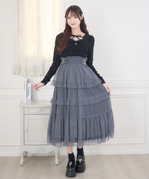 couture BY ROJITA(クチュールバイロジータ)の「チュールティアードドッキングワンピース(ワンピース・レディース・ブラック/アイボリー/グレー・FREE)」の21枚目の写真