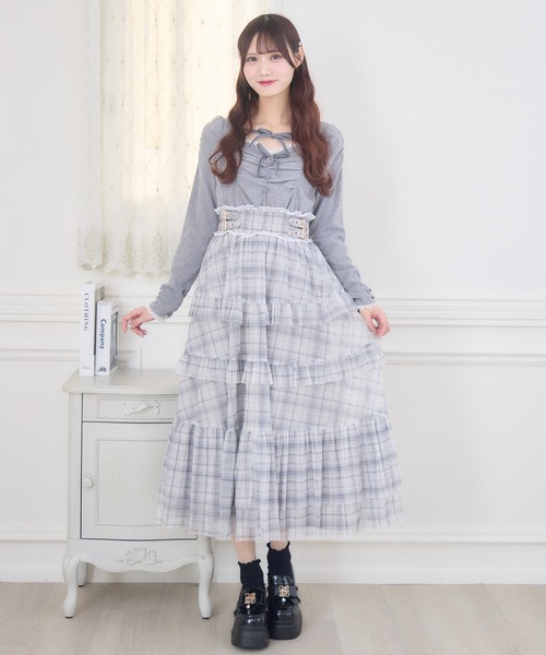 couture BY ROJITA(クチュールバイロジータ)の「チュールティアードドッキングワンピース(ワンピース・レディース・ブラック/アイボリー/グレー・FREE)」の13枚目の写真