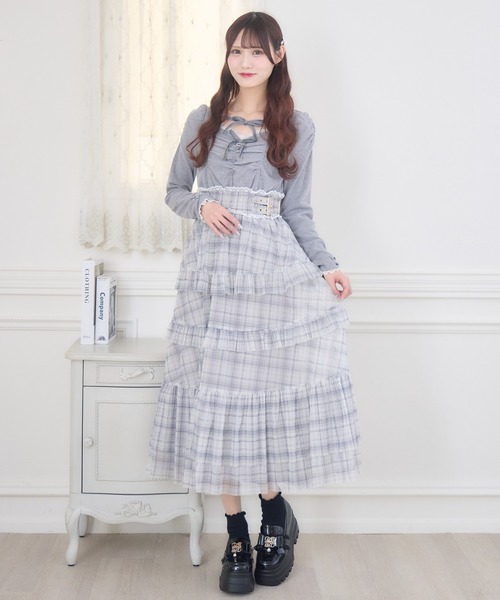 couture BY ROJITA(クチュールバイロジータ)の「チュールティアードドッキングワンピース(ワンピース・レディース・ブラック/アイボリー/グレー・FREE)」の14枚目の写真