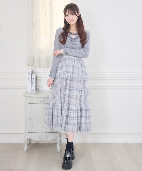 couture BY ROJITA(クチュールバイロジータ)の「チュールティアードドッキングワンピース(ワンピース・レディース・ブラック/アイボリー/グレー・FREE)」の15枚目の写真