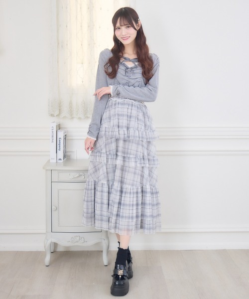 couture BY ROJITA(クチュールバイロジータ)の「チュールティアードドッキングワンピース(ワンピース・レディース・ブラック/アイボリー/グレー・FREE)」の16枚目の写真