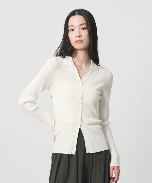 BEAUTY&YOUTH UNITED ARROWS（ビューティーアンドユースユナイテッドアローズ）の「スキッパー リブニットカーディガン ウォッシャブル（カーディガン/ボレロ・レディース・オフホワイト/ブラック/ライム・FREE）」の2枚目の写真