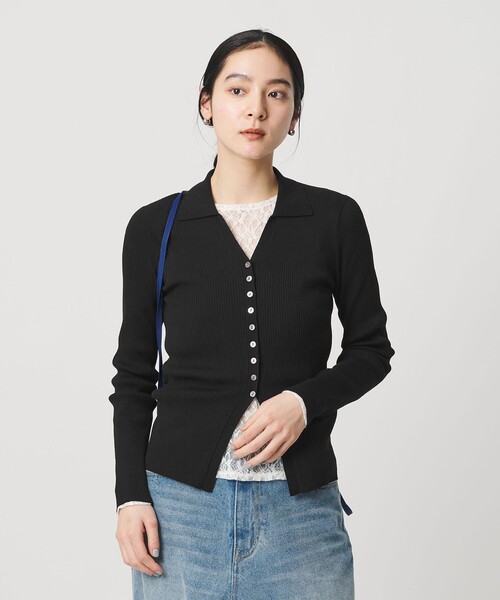 BEAUTY&YOUTH UNITED ARROWS（ビューティーアンドユースユナイテッドアローズ）の「スキッパー リブニットカーディガン ウォッシャブル（カーディガン/ボレロ・レディース・オフホワイト/ブラック/ライム・FREE）」の3枚目の写真