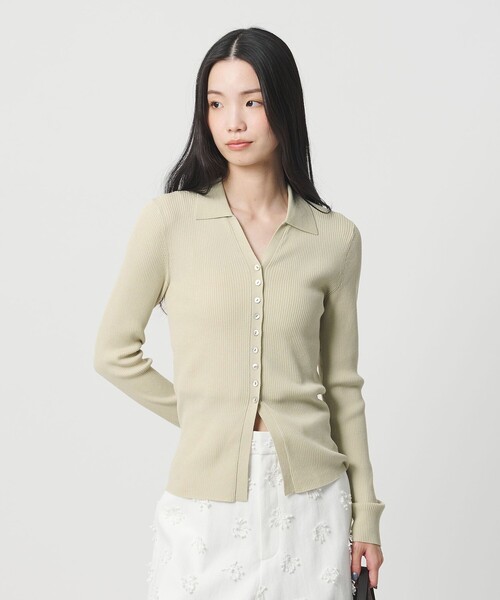 BEAUTY&YOUTH UNITED ARROWS（ビューティーアンドユースユナイテッドアローズ）の「スキッパー リブニットカーディガン ウォッシャブル（カーディガン/ボレロ・レディース・オフホワイト/ブラック/ライム・FREE）」の4枚目の写真