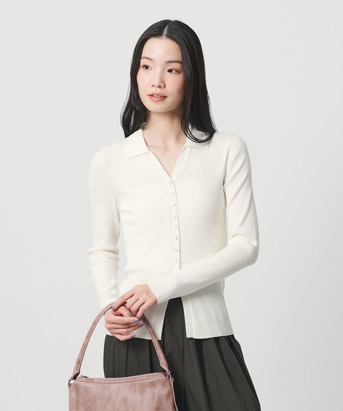 BEAUTY&YOUTH UNITED ARROWS（ビューティーアンドユースユナイテッドアローズ）の「スキッパー リブニットカーディガン ウォッシャブル（カーディガン/ボレロ・レディース・オフホワイト/ブラック/ライム・FREE）」の7枚目の写真