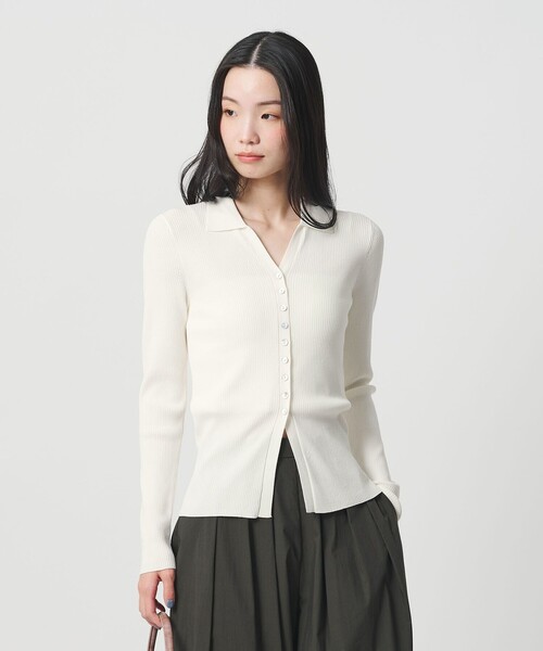 BEAUTY&YOUTH UNITED ARROWS（ビューティーアンドユースユナイテッドアローズ）の「スキッパー リブニットカーディガン ウォッシャブル（カーディガン/ボレロ・レディース・オフホワイト/ブラック/ライム・FREE）」の8枚目の写真