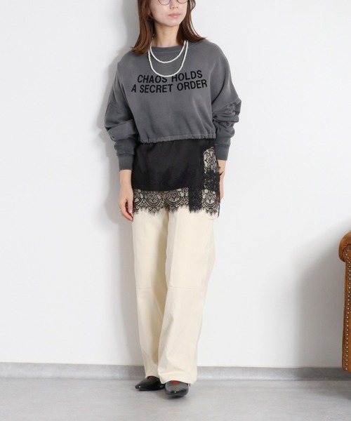 cepo(セポ)の「ミニ裏毛フェード加工スソドロストショートプルオーバー(Tシャツ/カットソー・レディース・オフホワイト/チャコール/ベージュ・M)」の4枚目の写真